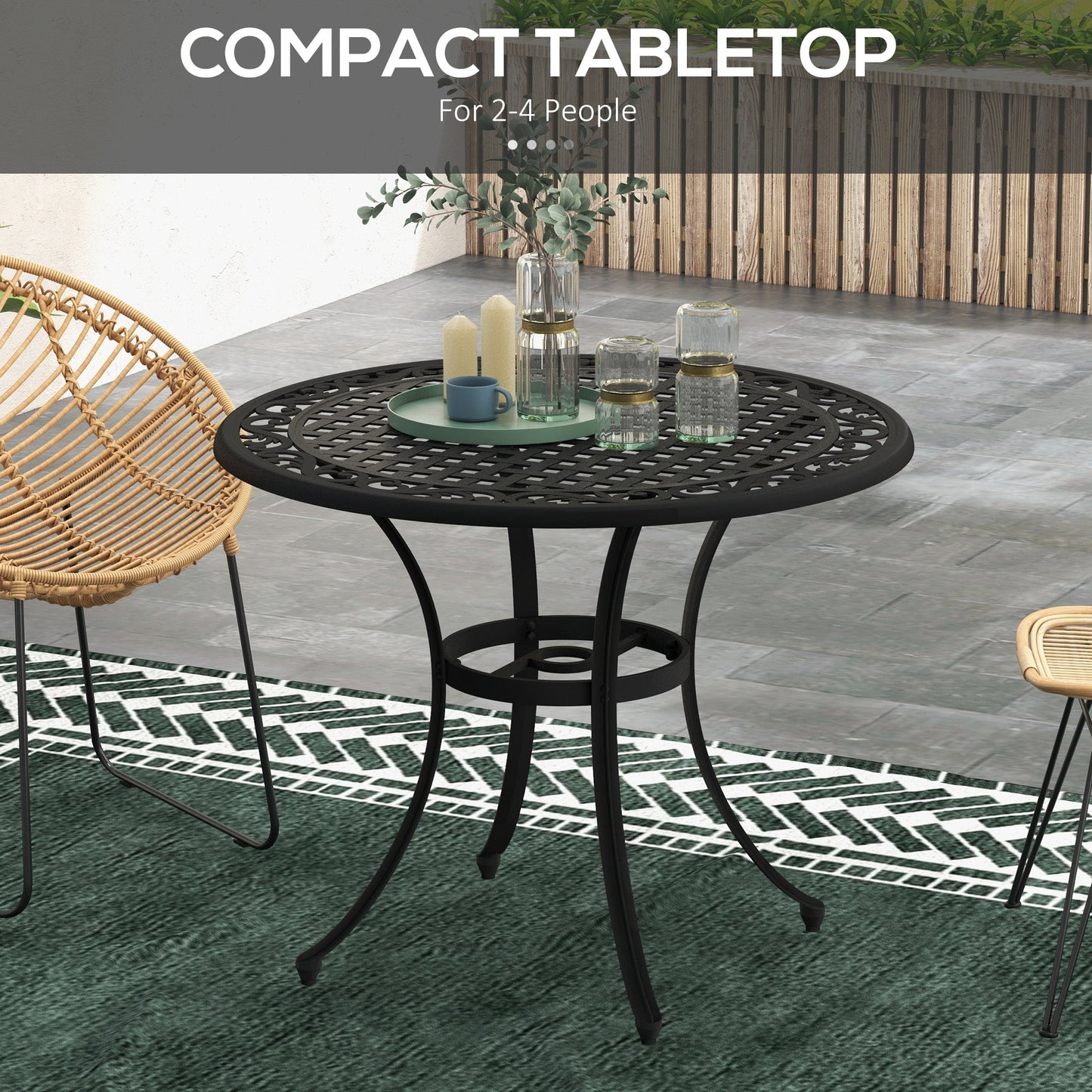 Outsunny Î¦90cm Four-Seated Round Aluminium Garden Table, with Parasol Hole