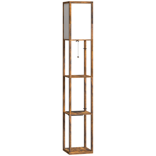HOMCOM Floor Lamp with Shelves, 4 Layer Standing Lamp with USB Ports, 3 Colour Temperature, Rustic Brown