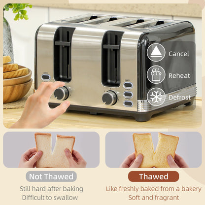 HOMCOM Polished Stainless Steel Kettle and Toaster Set - Black