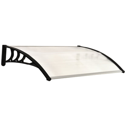 Outsunny Front Door Canopy Outdoor Awning Aluminium Rigid Plastic Polycarbonate Rain Shelter UV Water Rain Resistant 120 x 75cm White