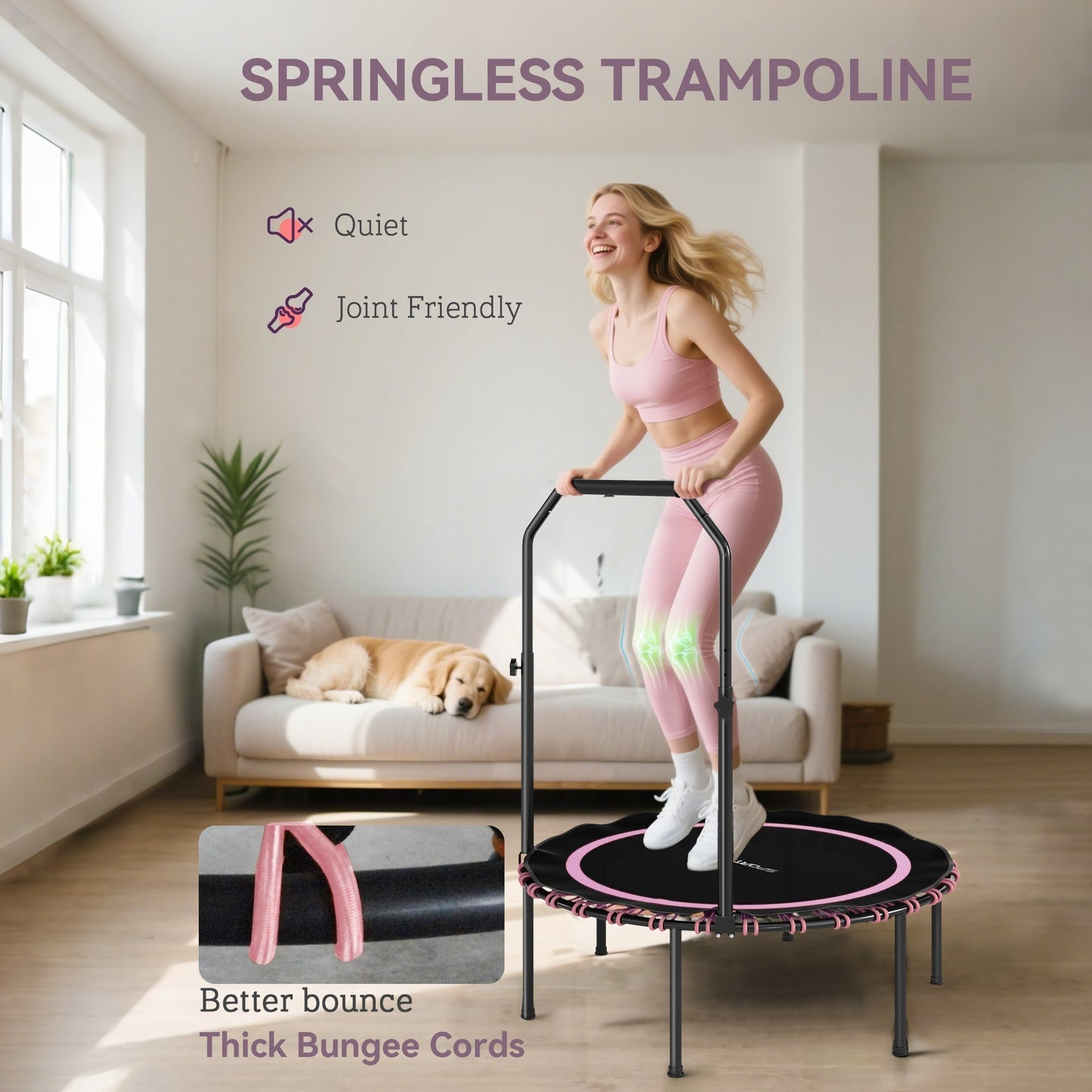 SPORTNOW 40" Foldable Fitness Trampoline Rebounder with Handle, Pink
