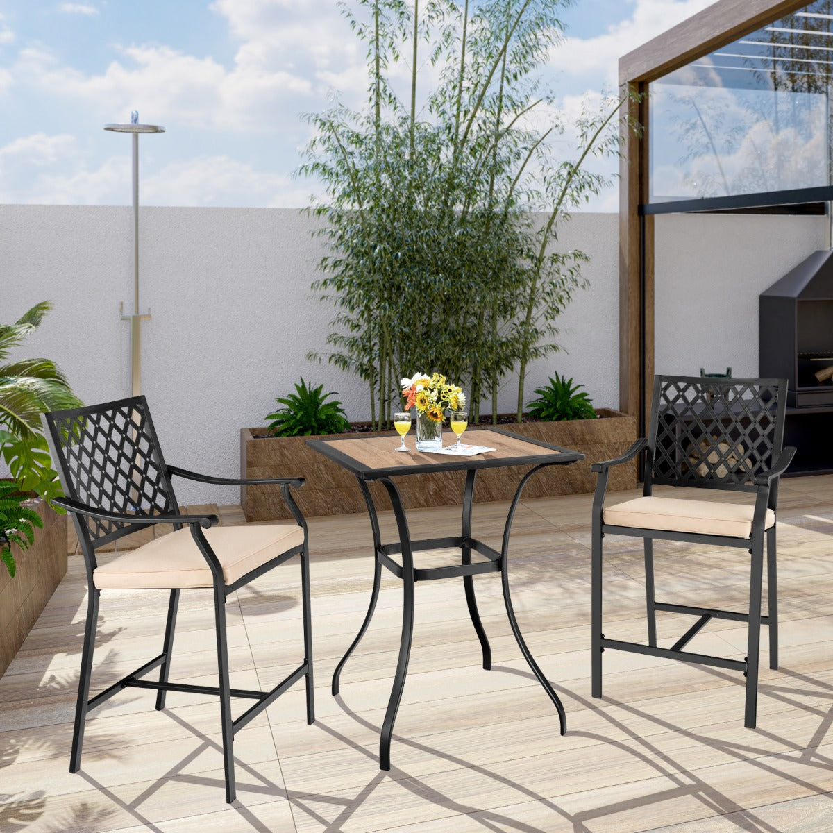 Patio Bar Stools Set of 2 Outdoor Bar Height Chairs