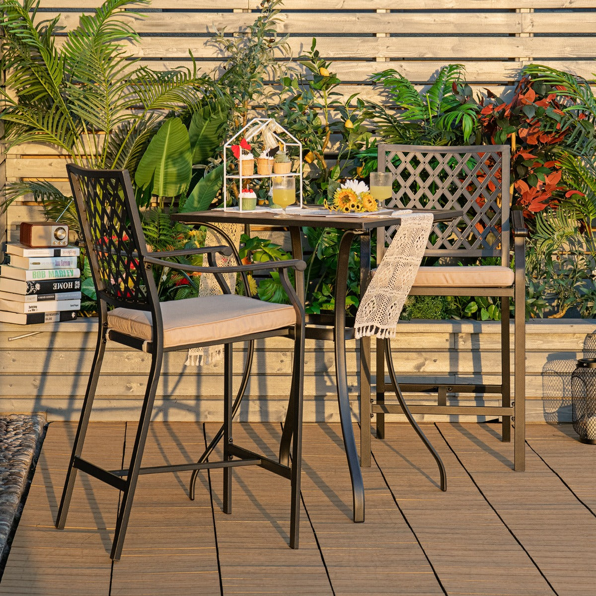 Patio Bar Stools Set of 2 Outdoor Bar Height Chairs