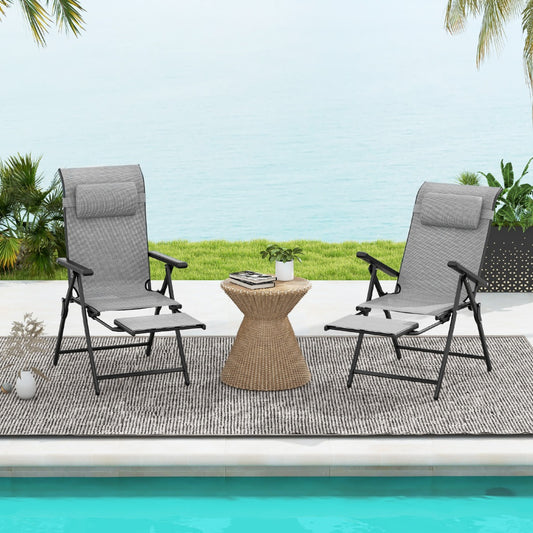 Folding Patio Chair with 10-Level Adjustable Backrest and Armrests-Grey