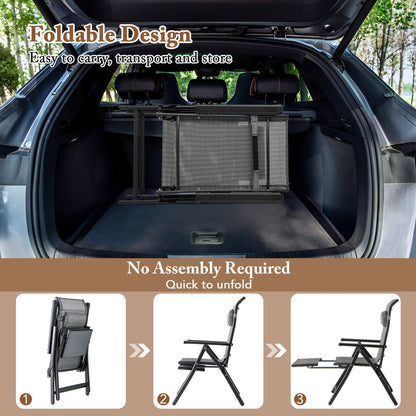 Folding Patio Chair with 10-Level Adjustable Backrest and Armrests-Grey