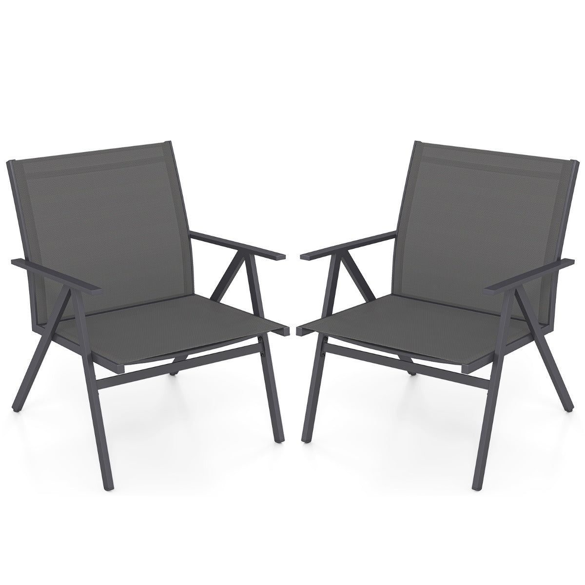 Patio Chairs Set of 2 with Breathable Mesh Fabric and Metal Frame-Grey