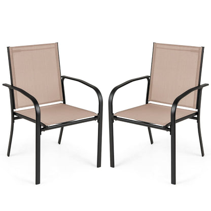 Patio Dining Chair Set of 2 with Breathable Backrest and Seat-Coffee