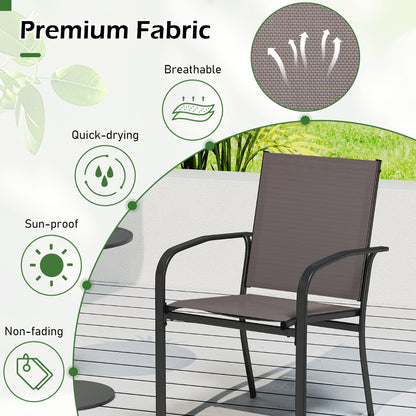 Patio Dining Chair Set of 2 with Breathable Backrest and Seat-Grey