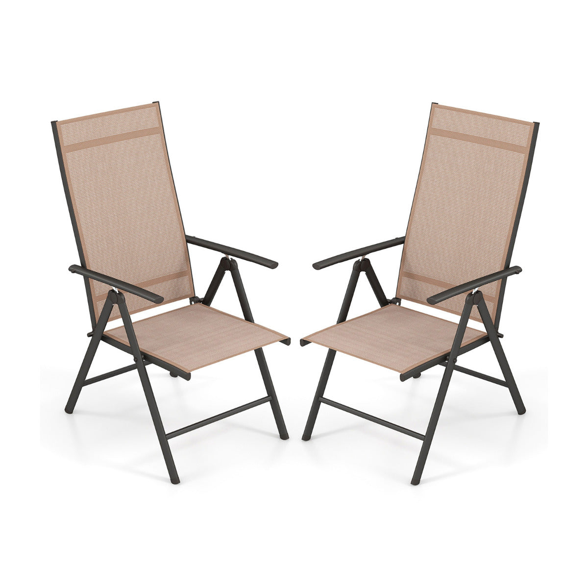Patio Folding Dining Chairs Set of 2 with 7-Level Adjustable High Backrest-Brown