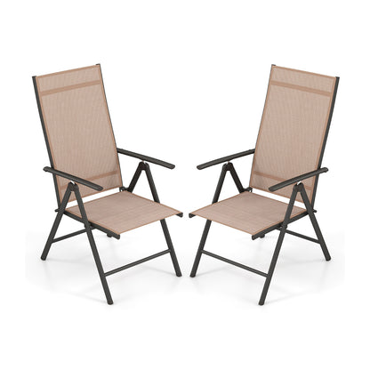 Patio Folding Dining Chairs Set of 2 with 7-Level Adjustable High Backrest-Brown