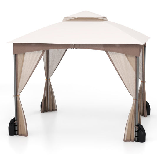 Patio Gazebo with Netting Walls and 4 Sandbags for Yard Garden Lawn-Khaki