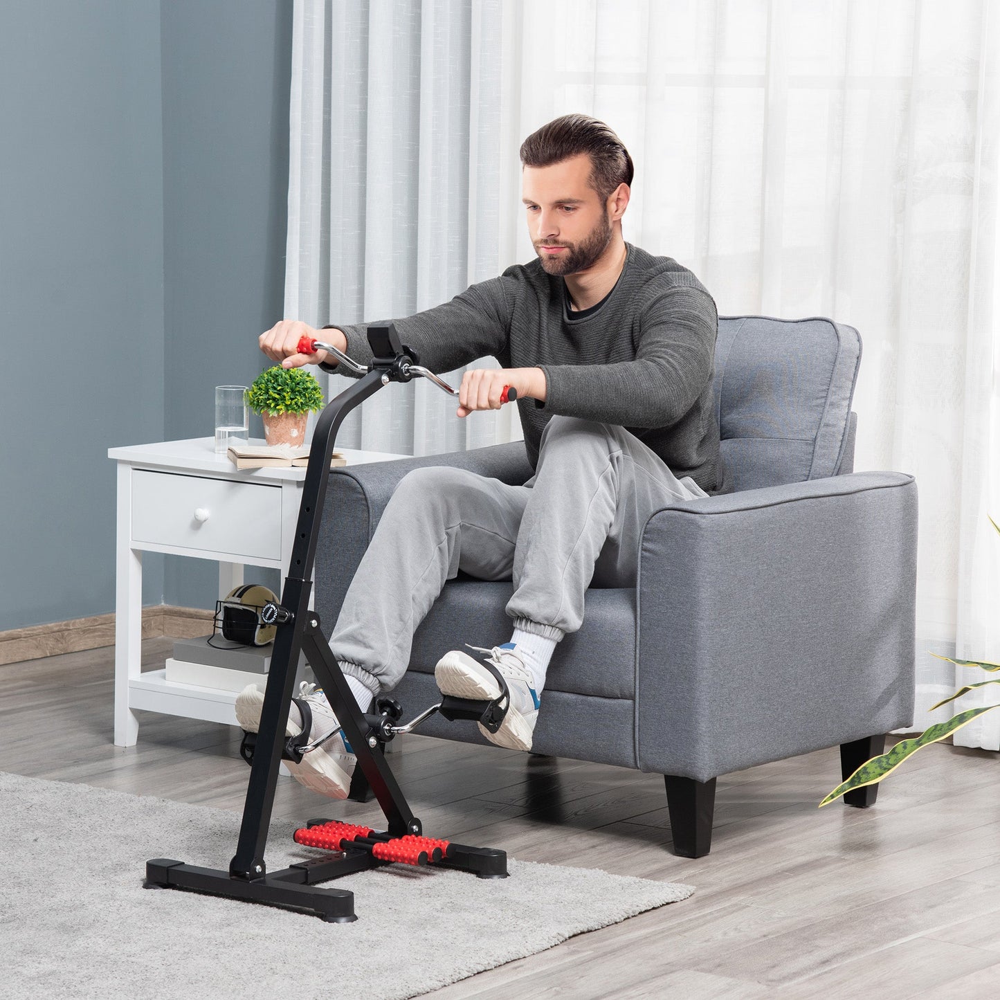 HOMCOM Portable Exercise Bike for Home Pedal Exerciser Height-adjustable 56L x 44- 56W x 75- 97H cm Black and Red