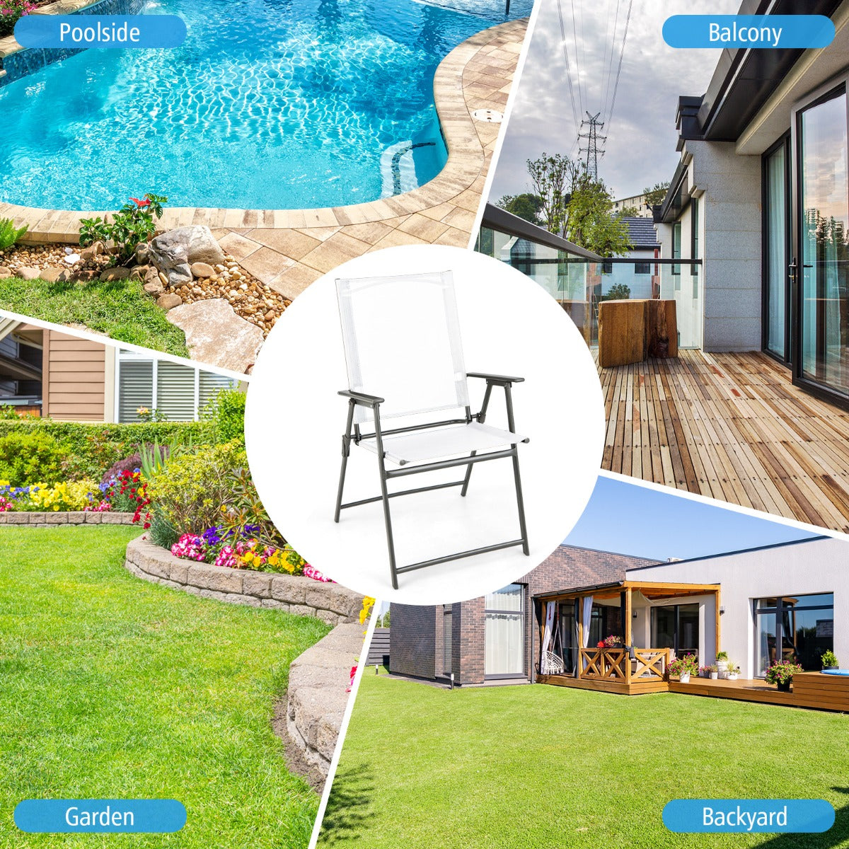 4 Pieces Patio Folding Chairs with Rustproof Metal Frame-White