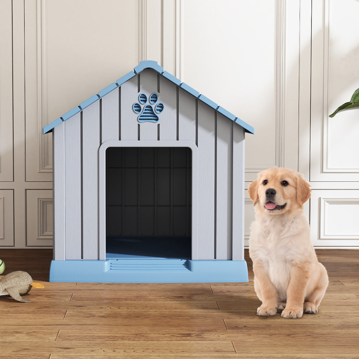 Plastic Dog House with Air Vents and Elevated Floor-Blue
