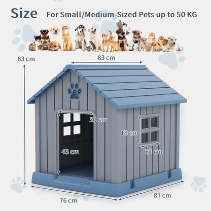 Plastic Dog House with Air Vents and Elevated Floor-Blue