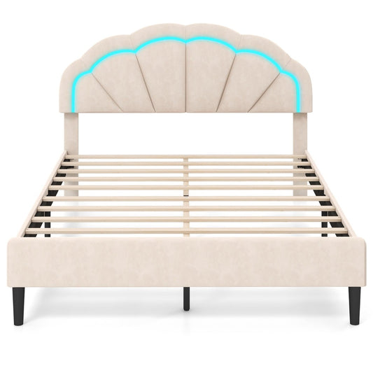 Platform Bed with Adjustable Petal Headboard and Wooden Slats Support-King Size