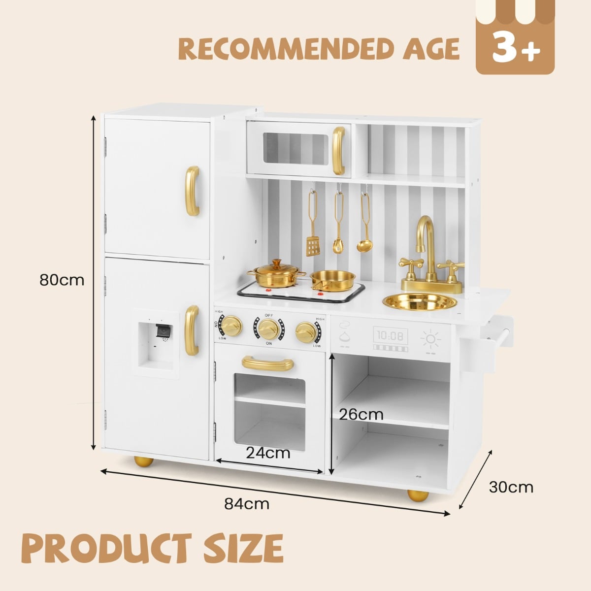 Play Kitchen Toy Set with Oven Real Sounds and Lights-Golden
