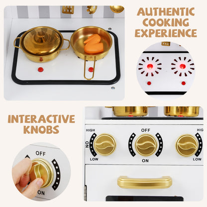 Play Kitchen Toy Set with Oven Real Sounds and Lights-Golden