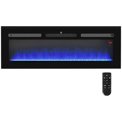 HOMCOM 127cm/50" Electric Fireplace, 2000W Recessed and Wall Mounted Electric Fire with Remote Control, 9 Flame Colour and Crystal, Black