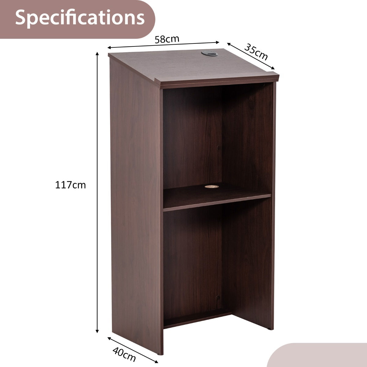 Podium Stand Hostess Stand for Speakers with Storage Shelf-Brown