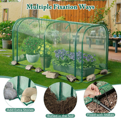 Portable Garden Patio Greenhouse with Roll-up Zipper Door and Waterproof Sun-Protective PE Cover-Green