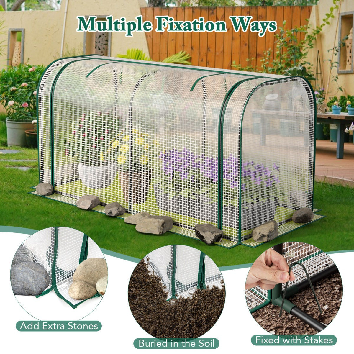 Portable Garden Patio Greenhouse with Roll-up Zipper Door and Waterproof Sun-Protective PE Cover-White