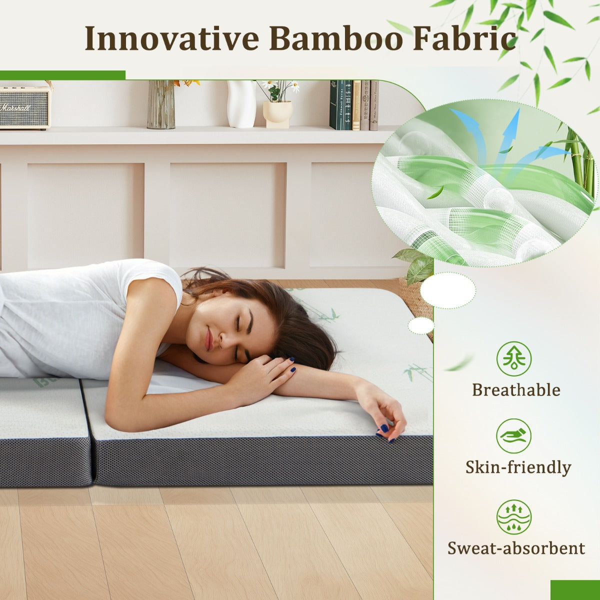 193 x 80 CM Portable Tri-Folding Floor Foam Mattress-Grey