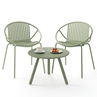 All Weather PP Patio Conversation 3 Pieces Bistro Set with Round Coffee table-Green