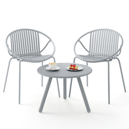All Weather PP Patio Conversation 3 Pieces Bistro Set with Round Coffee table-Grey
