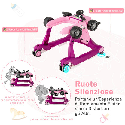 4 in 1 Baby Walker Foldable with Adjustable Height 15kg Load Capacity Purple