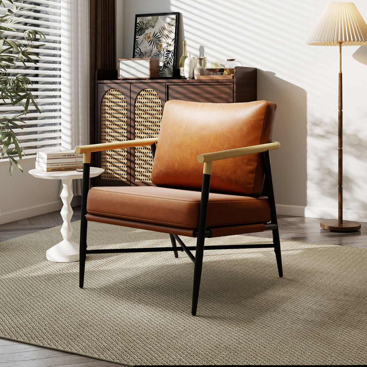 PU Leather Accent Chair with Removable Back Pillow-Brown