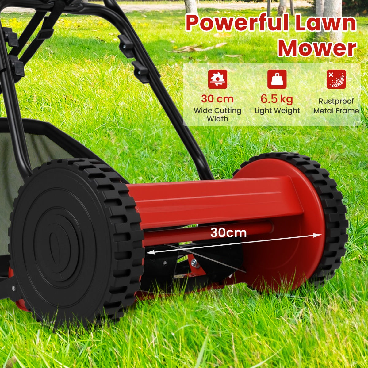 Manual Grass Sweeper with 30cm Cutting Width-Red