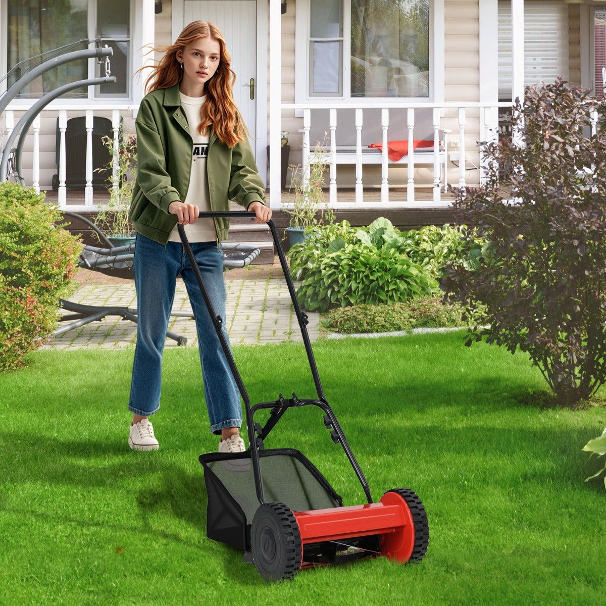 Manual Grass Sweeper with 30cm Cutting Width-Red