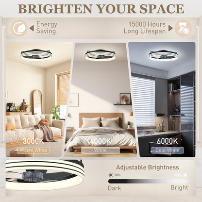 HOMCOM Ceiling Fans with Lights and Remote & App Control, 50cm LED Ceiling Fan Light with 3 Colour Temperatures, 6 Speed, Black