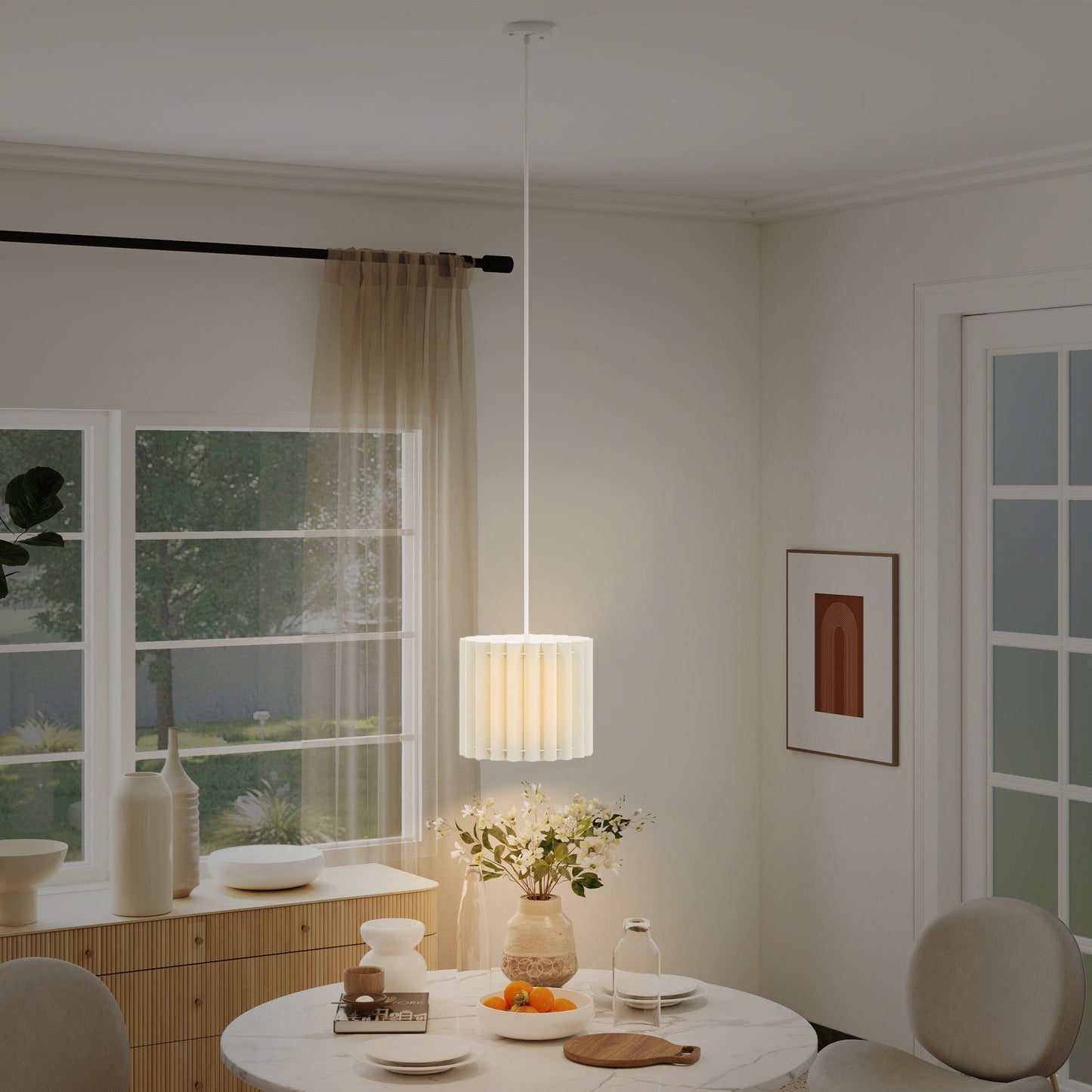 HOMCOM Linen Pendant Light, Bedside Ceiling Lamps with E27 Bulb, Modern Hanging Lights for Living Room, Bedroom, Kitchen, Hallway, White