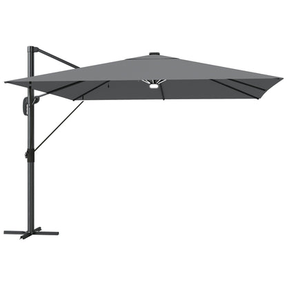 Outsunny 3 x 3 m Garden Cantilever Parasol with Light, Cover, Overhanging Umbrella w/ Wind Protection, 360 degrees Rotation, Light Grey
