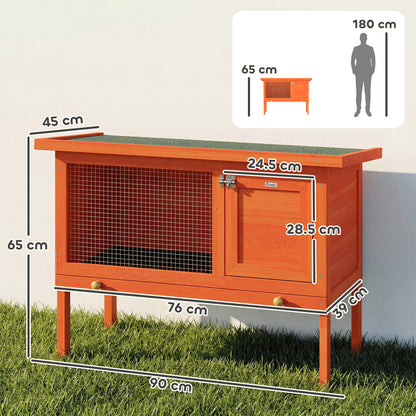 PawHut Wooden Rabbit Hutch, Guinea Pig Hutch with Asphalt Roof, Outdoor Elevated Bunny House for Rabbits, Chinchillas