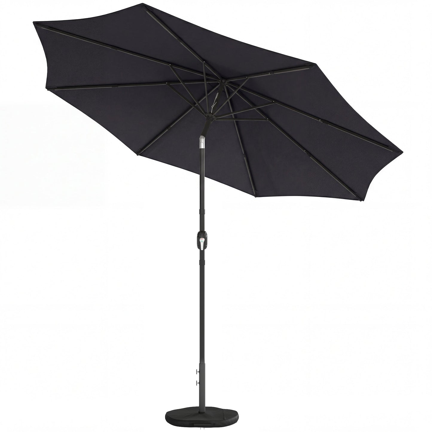 Outsunny 2.7 m Garden Parasol Umbrella with Cross Base and Sandbag, Retractable Ribs, Outdoor Table Market Umbrella, Black