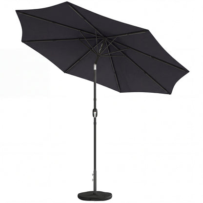 Outsunny 2.7 m Garden Parasol Umbrella with Cross Base and Sandbag, Retractable Ribs, Outdoor Table Market Umbrella, Black