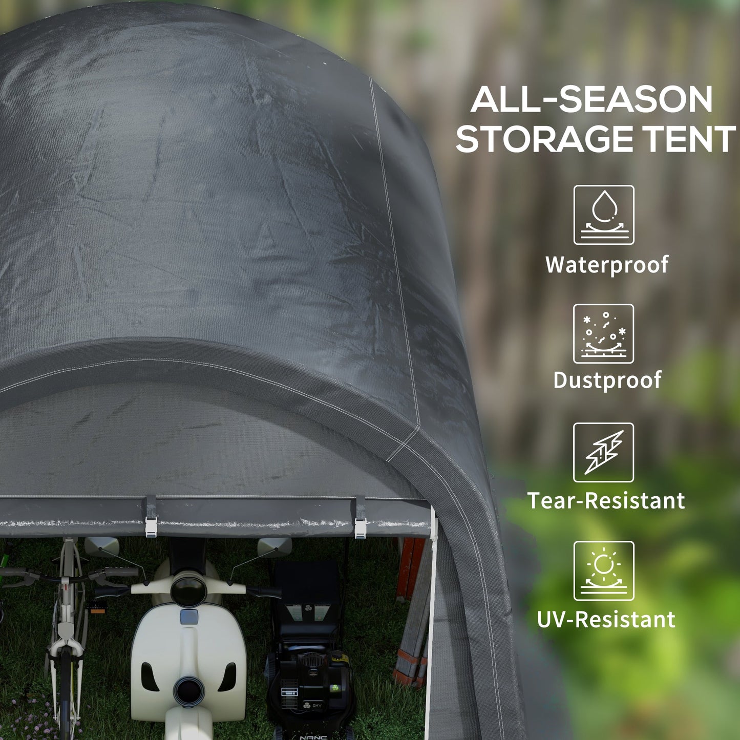 Outsunny 3 x 3(m) Garden Storage Tent, Heavy Duty Outdoor Shed, Waterproof Portable Shed Storage Shelter with Galvanised Steel Frame for Bike, Motorcycle, Garden Tools, Grey