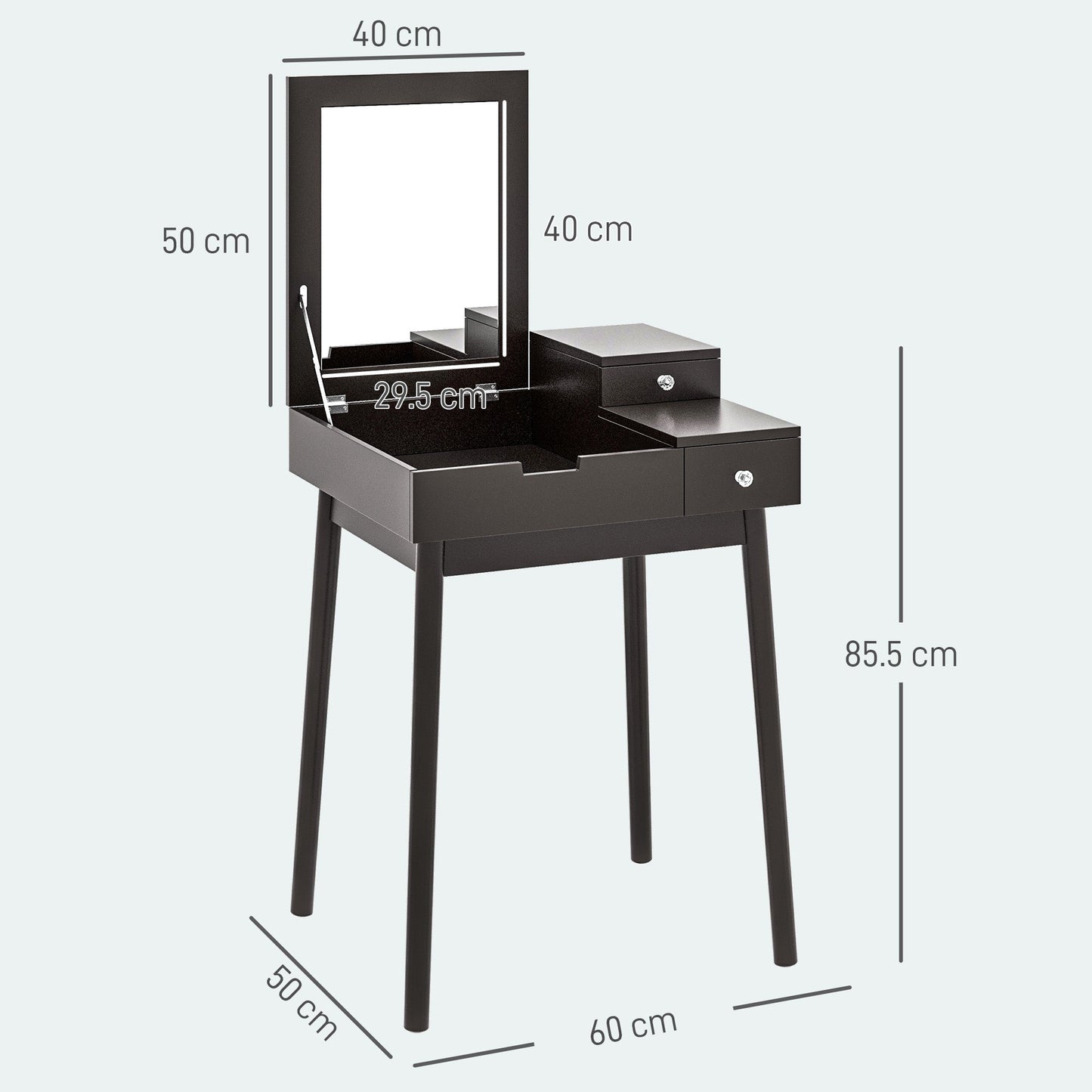 HOMCOM Dressing Table with Flip-up Mirror, Makeup Desk with 2 Drawers, Vanity Table Writing Desk for Bedroom Living Room, Black