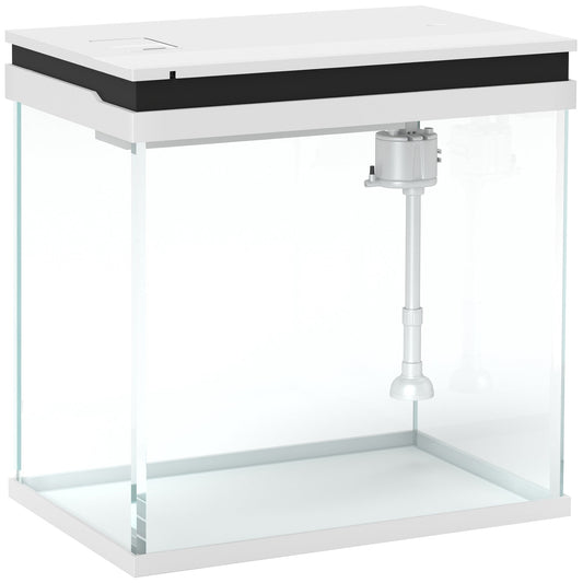PawHut 26L Glass Fish Tank With Filter System, LED Lights, Water Pump, White