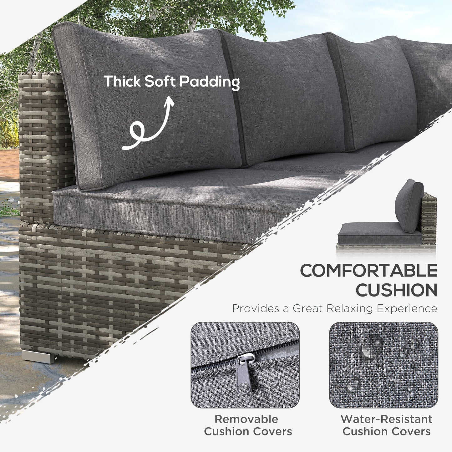 Outsunny Armless Rattan Garden Chair, Outdoor Rattan Chair with Cushions, PE Wicker Garden Furniture with Steel Frame, Adjustable Footpads for Garden, Terrace, Deep Grey