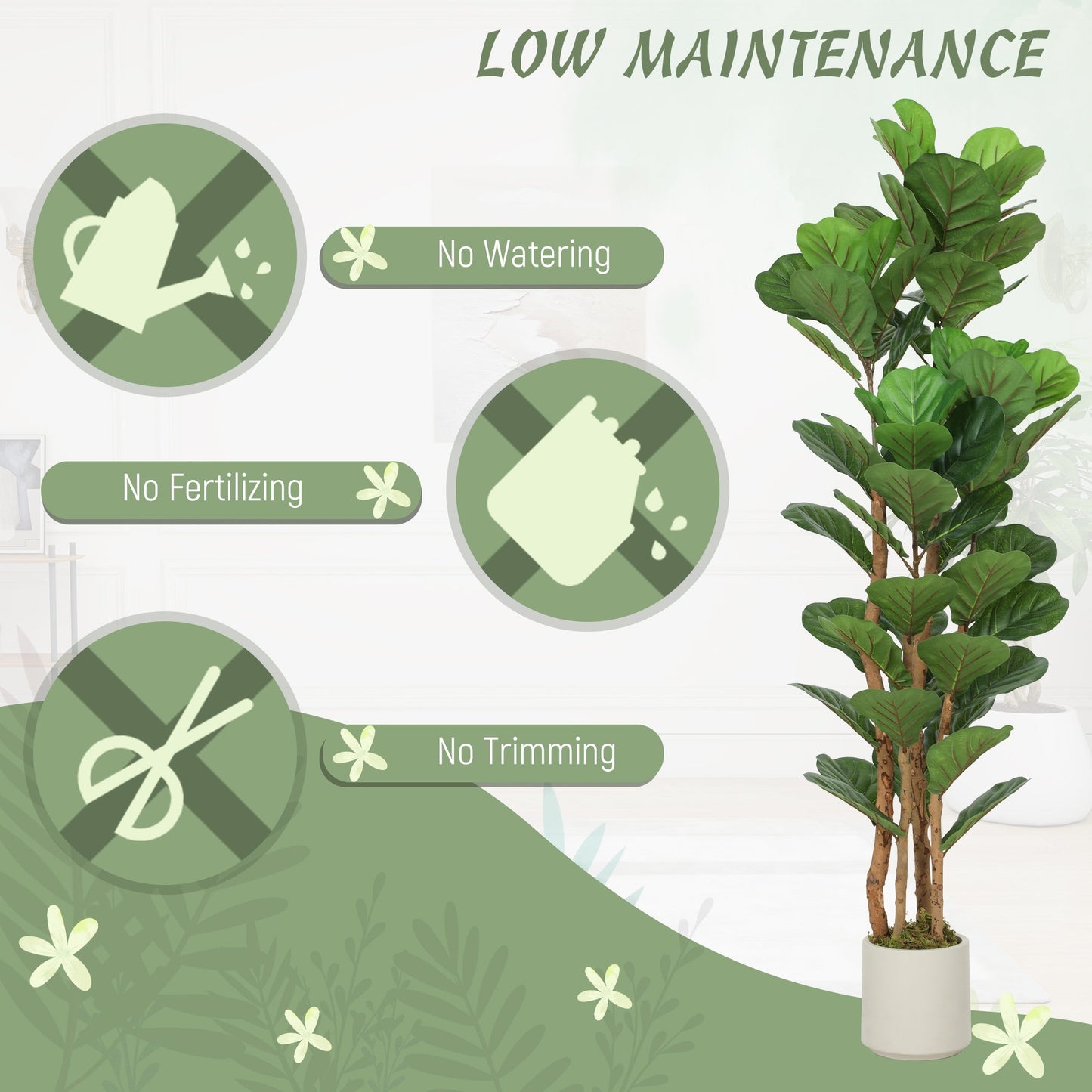HOMCOM 150cm Artificial Fiddle Leaf Fig Tree - Green