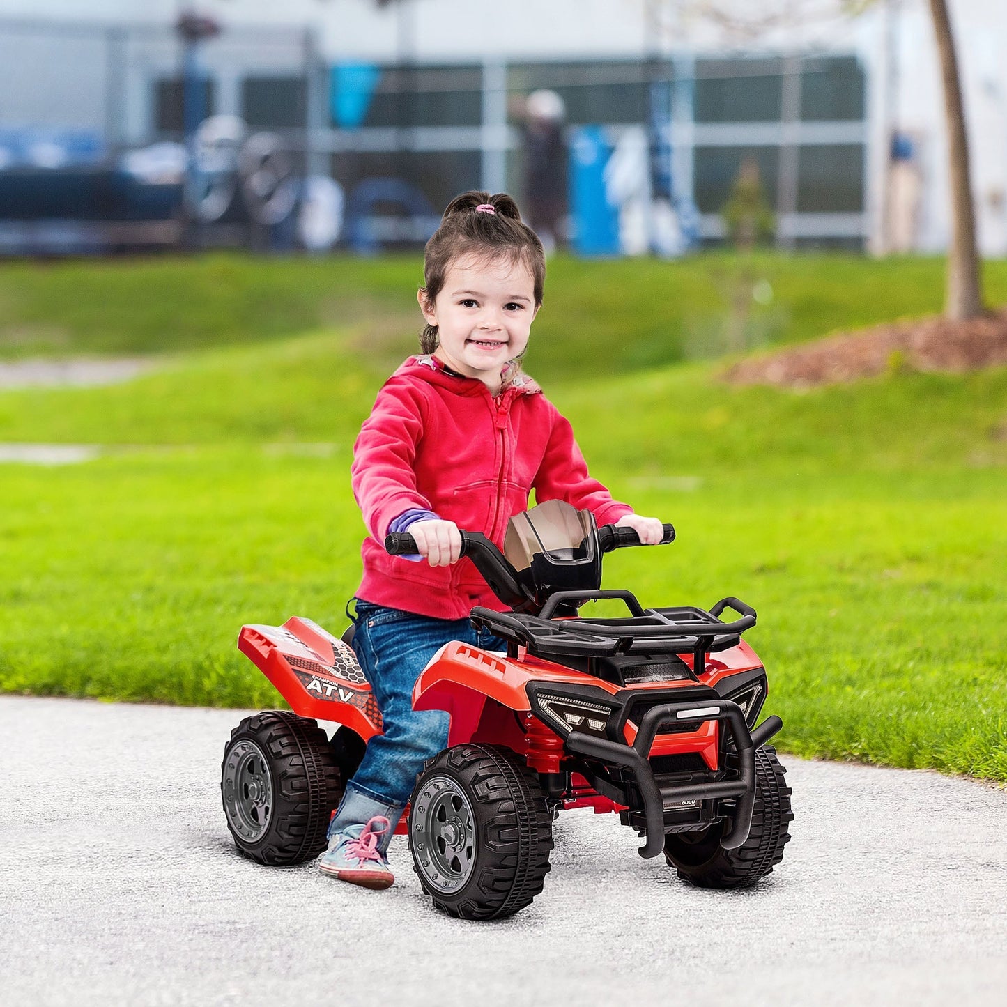 HOMCOM 6V Kids Electric Ride on Car Toddlers Quad Bike All Terrain Vehicle Toy With Music for 18-36 months Red