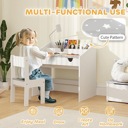 AIYAPLAY Children Study Table and Chair, Kids Desk and Chair Set with Storage, Pull-Out Drawer, for Ages 3-6 Years, Grey