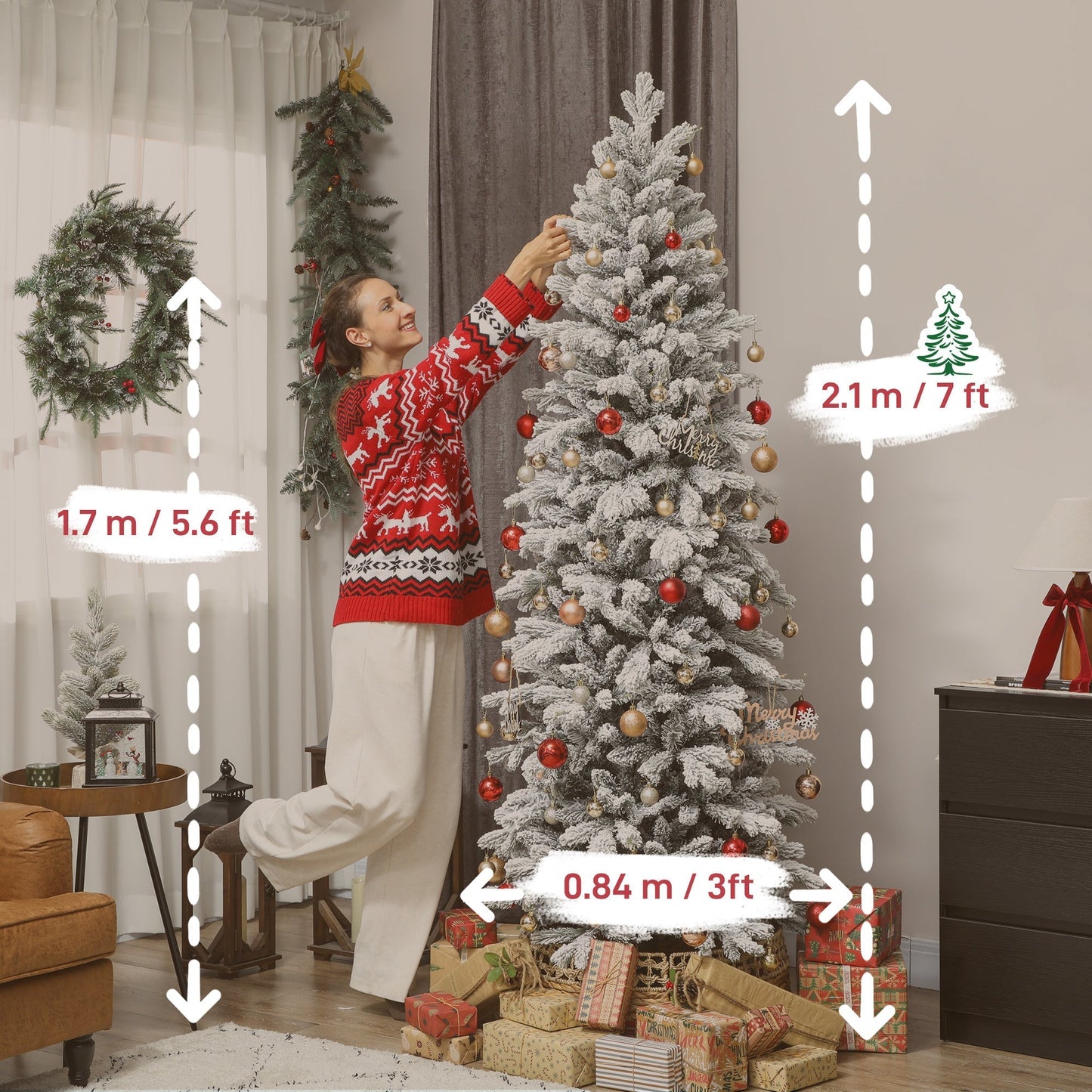 HOMCOM 7ft Flocked Artificial Christmas Tree