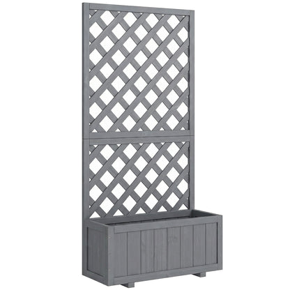 Outsunny Wood Planter with Trellis for Climbing Plants, Raised Bed, Planter Box with Drainage Holes to Grow Herbs Flowers, Grey