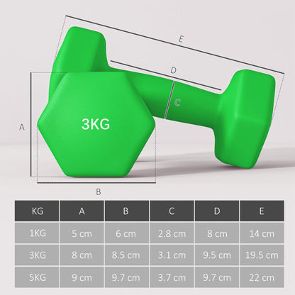 SPORTNOW Dumbbells Set with Storage Rack, 2 x 1kg, 2 x 3kg, 2 x 5kg, Grey