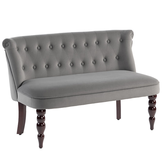 HOMCOM Velvet 2 Seater Sofa, Button Tufted Wingback Loveseat with Rubber Wood Legs for Living Room, Bedroom, Charcoal Grey